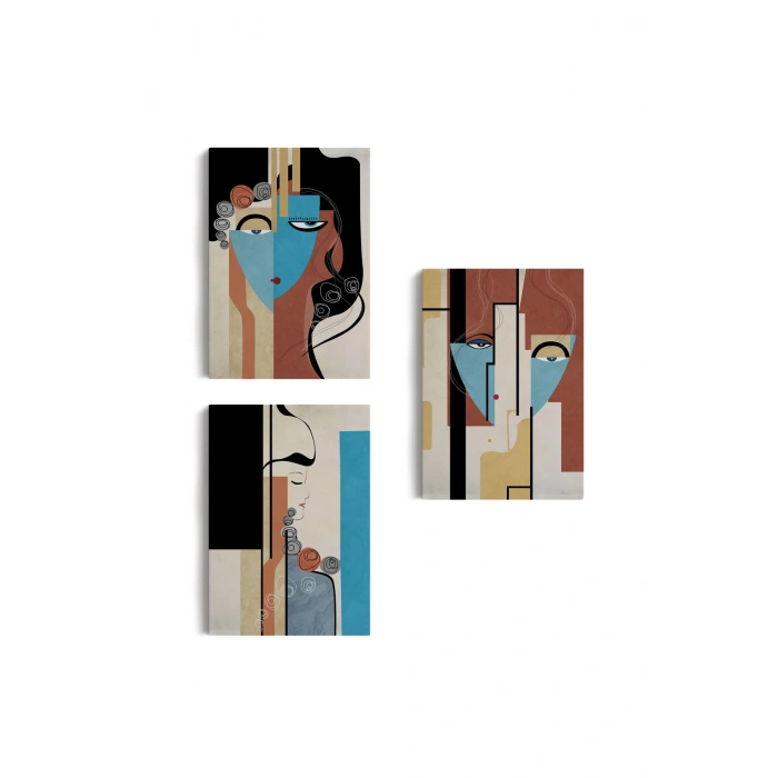 Sürreal Soyut Kadınlar Dekoratif Duvar Tablosu Üçlü Set-DL-89