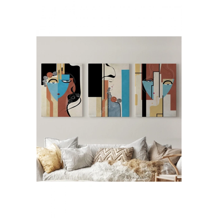 Sürreal Soyut Kadınlar Dekoratif Duvar Tablosu Üçlü Set-DL-89