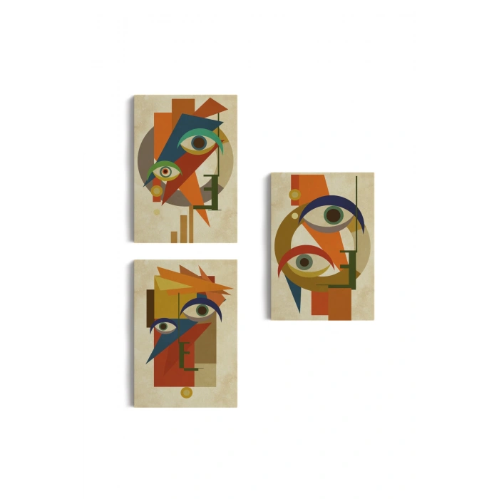 Sürreal Soyut Yüzler Dekoratif Duvar Tablosu Üçlü Set-DN-90