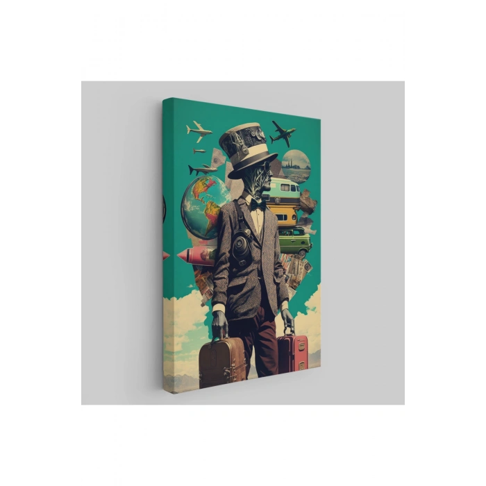 Takım Elbiseli Seyahat Eden Adam Vintage Kanvas Tablo-6323