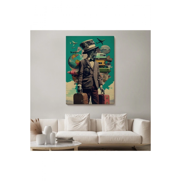 Takım Elbiseli Seyahat Eden Adam Vintage Kanvas Tablo-6323