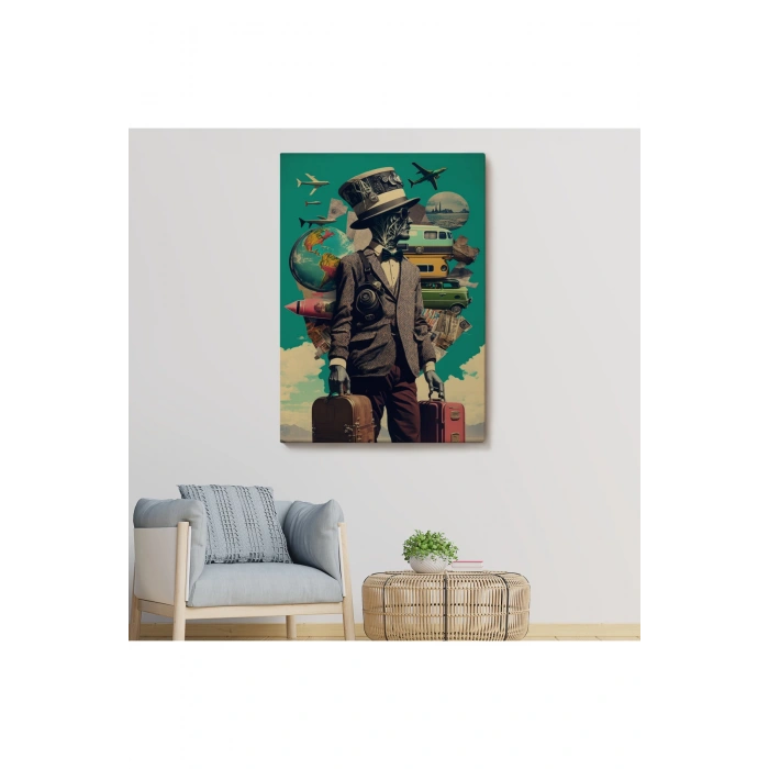 Takım Elbiseli Seyahat Eden Adam Vintage Kanvas Tablo-6323