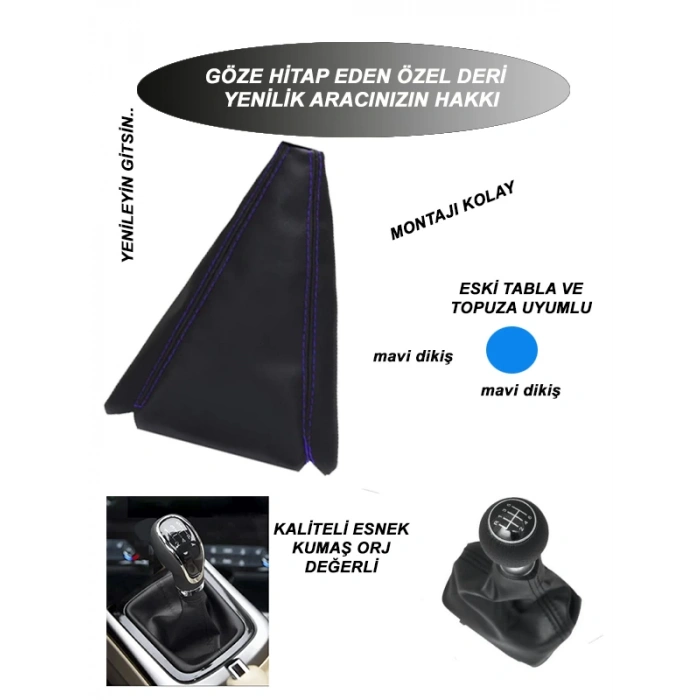 TOYOTA AVENSIS Uyumlu Araç,Araba,Oto vites körüğü mavi dikiş