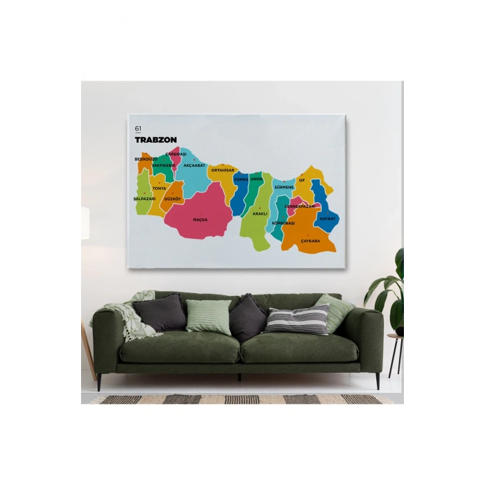 Trabzon İli ve İlçeler Haritası  Dekoratif Kanvas Tablo 1469