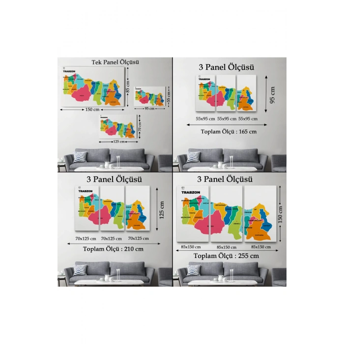 Trabzon İli ve İlçeler Haritası  Dekoratif Kanvas Tablo 1469