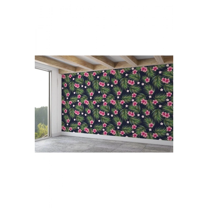 Tropikal Çiçekli Ağaç Yaprakları Duvar Kağıdı-5564