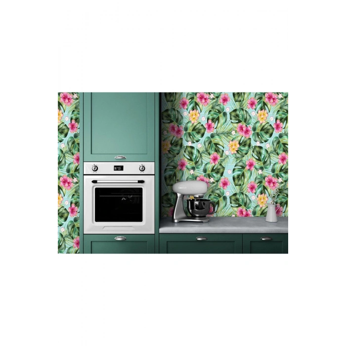 Tropikal Çiçekli Ağaç Yaprakları Duvar Kağıdı-5567