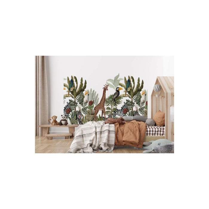 Tropikal Orman Bitkileri ve Hayvanları Çocuk Odası Duvar Kağıdı-5610