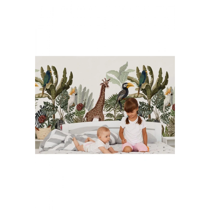 Tropikal Orman Bitkileri ve Hayvanları Çocuk Odası Duvar Kağıdı-5610