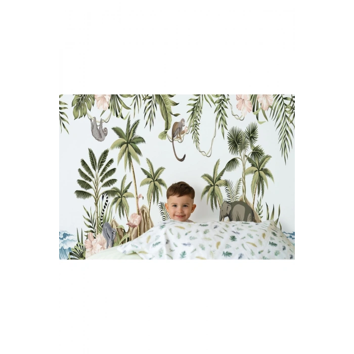 Tropikal Orman Bitkileri ve Hayvanları Çocuk Odası Duvar Kağıdı-5615