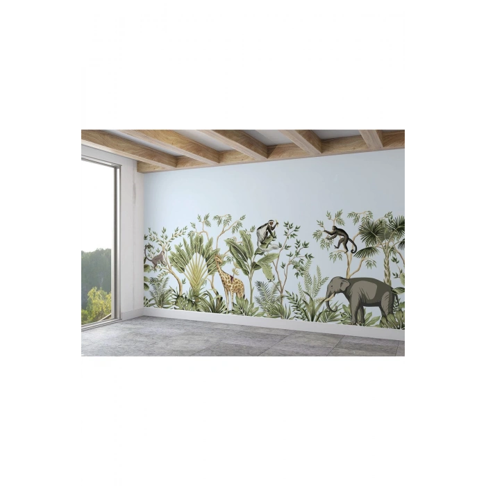 Tropikal Orman Bitkileri ve Hayvanları Çocuk Odası Duvar Kağıdı-5617