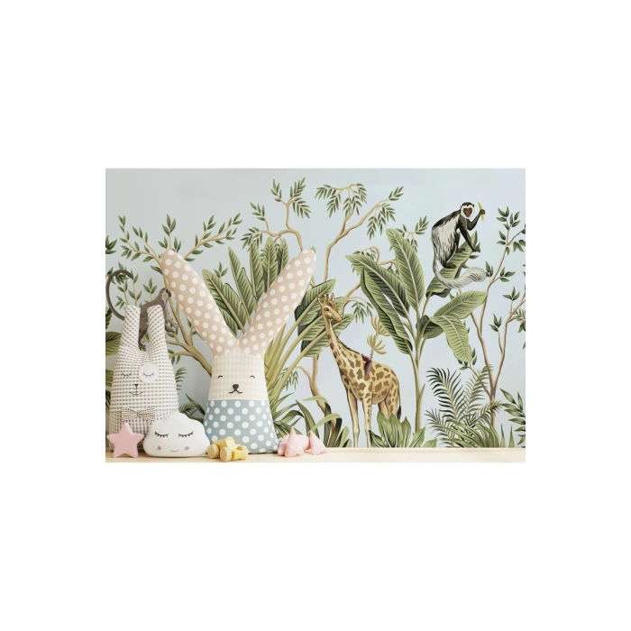 Tropikal Orman Bitkileri ve Hayvanları Çocuk Odası Duvar Kağıdı-5617