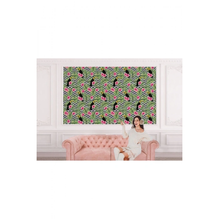 Tropikal Papağanlar Çiçekli Ağaç Yaprakları Duvar Kağıdı-5569