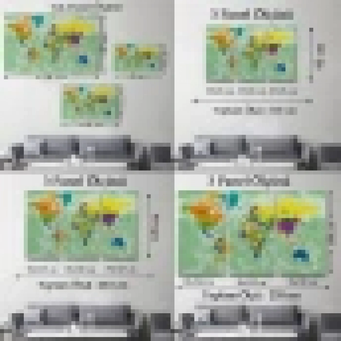 Türkçe Dünya Haritası Ayrıntılı Eğitici-Öğretici Okyanuslu Dekoratif Kanvas Tablo 2502