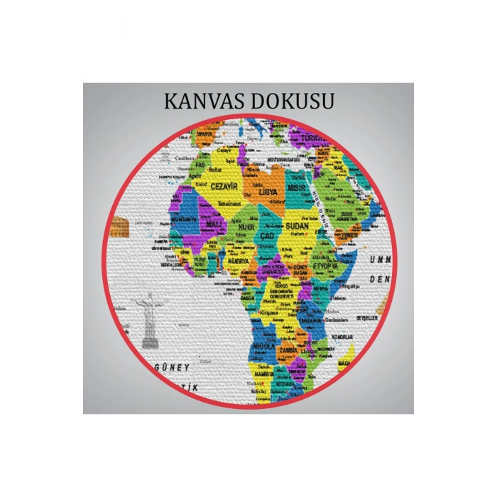 Türkçe Dünya Haritası Ayrıntılı Eğitici  Sembollü Bayraklı Dekoratif Kanvas Tablo 2832