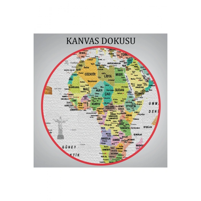 Türkçe Dünya Haritası Ayrıntılı Eğitici  Sembollü Bayraklı Dekoratif Kanvas Tablo 2848