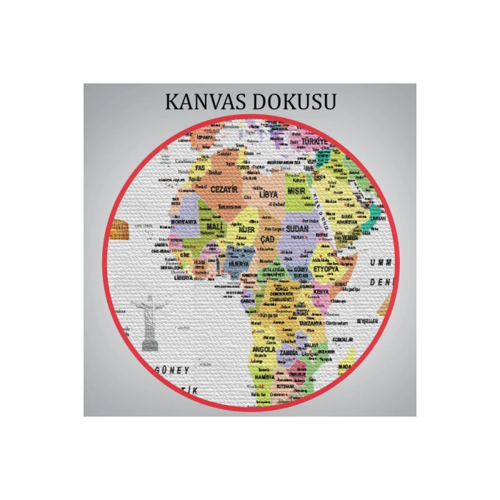 Türkçe Dünya Haritası Ayrıntılı Eğitici  Sembollü Bayraklı Dekoratif Kanvas Tablo 2850