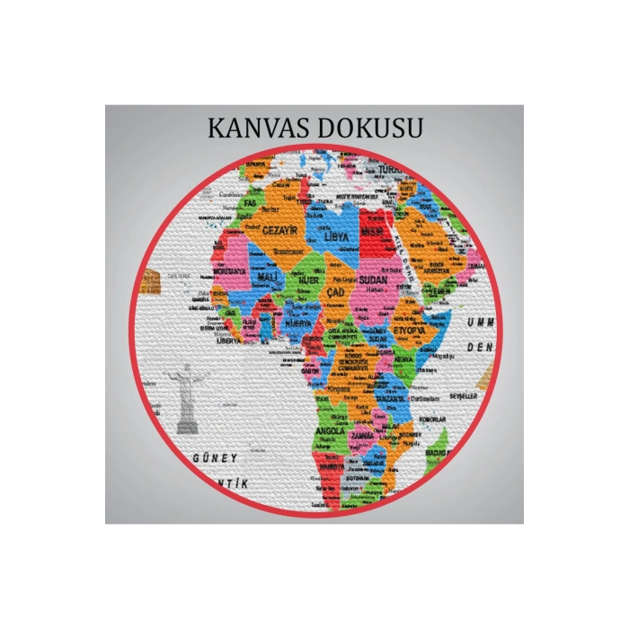 Türkçe Dünya Haritası Ayrıntılı Eğitici  Sembollü Bayraklı Dekoratif Kanvas Tablo 2884