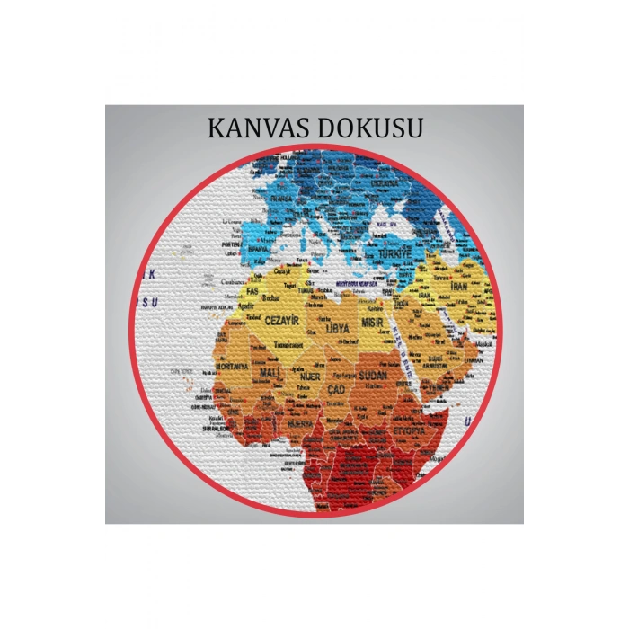 Türkçe Dünya Haritası Dekoratif Kanvas Tablo Son Derece Detaylı 1604