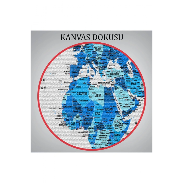 Türkçe Dünya Haritası Dekoratif Kanvas Tablo Son Derece Detaylı 1608