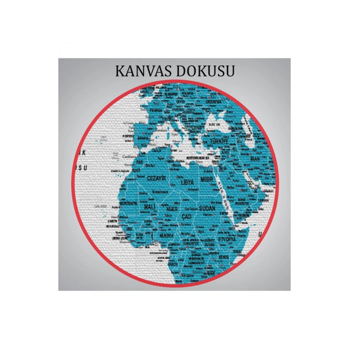 Türkçe Dünya Haritası Dekoratif Kanvas Tablo Son Derece Detaylı 1609