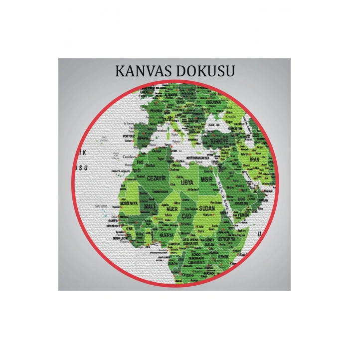 Türkçe Dünya Haritası Dekoratif Kanvas Tablo Son Derece Detaylı 1613