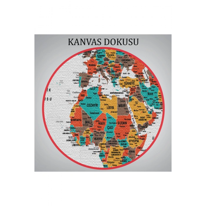 Türkçe Dünya Haritası Dekoratif Kanvas Tablo Son Derece Detaylı 1616