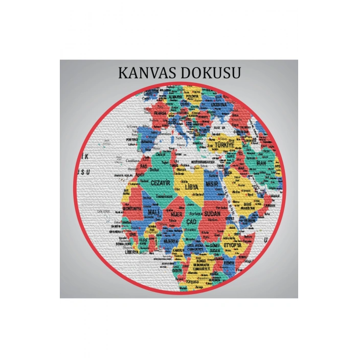 Türkçe Dünya Haritası Dekoratif Kanvas Tablo Son Derece Detaylı 1627