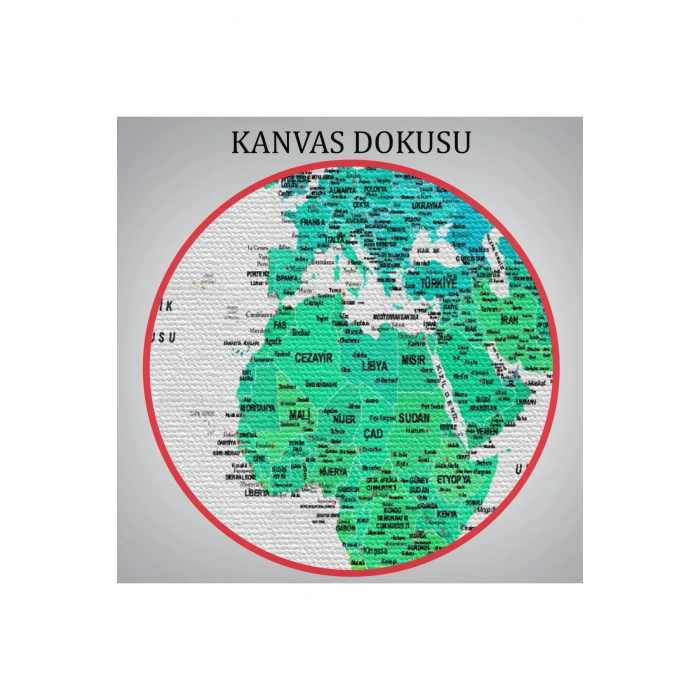 Türkçe Dünya Haritası Dekoratif Kanvas Tablo Son Derece Detaylı 1638