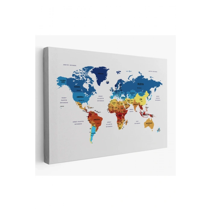 Türkçe Dünya Haritası Dekoratif Kanvas Tablo Ülke ve Başkentli 1492