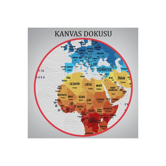 Türkçe Dünya Haritası Dekoratif Kanvas Tablo Ülke ve Başkentli 1492