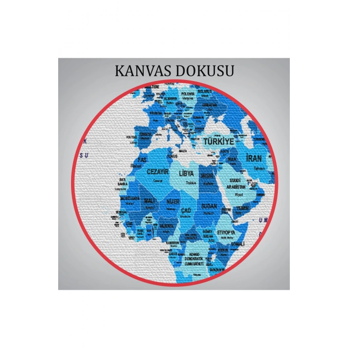 Türkçe Dünya Haritası Dekoratif Kanvas Tablo Ülke ve Başkentli 1500