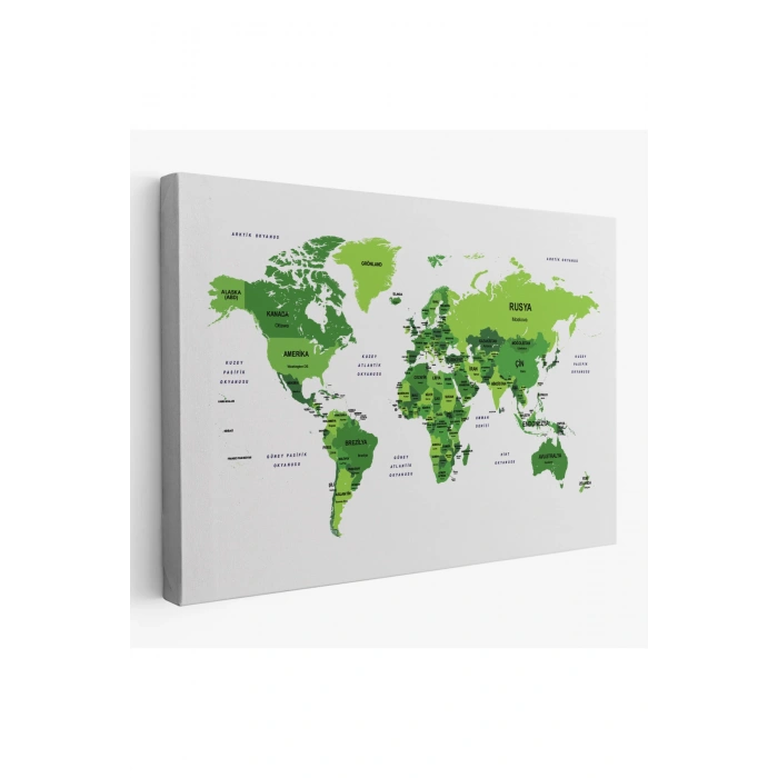 Türkçe Dünya Haritası Dekoratif Kanvas Tablo Ülke ve Başkentli 1510