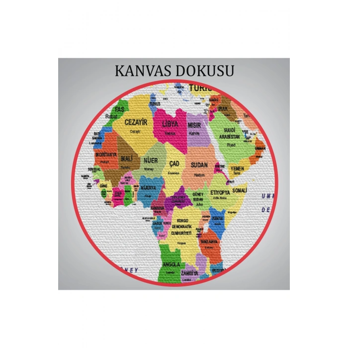 Türkçe Dünya Haritası Dekoratif Kanvas Tablo Ülke ve Başkentli 1512