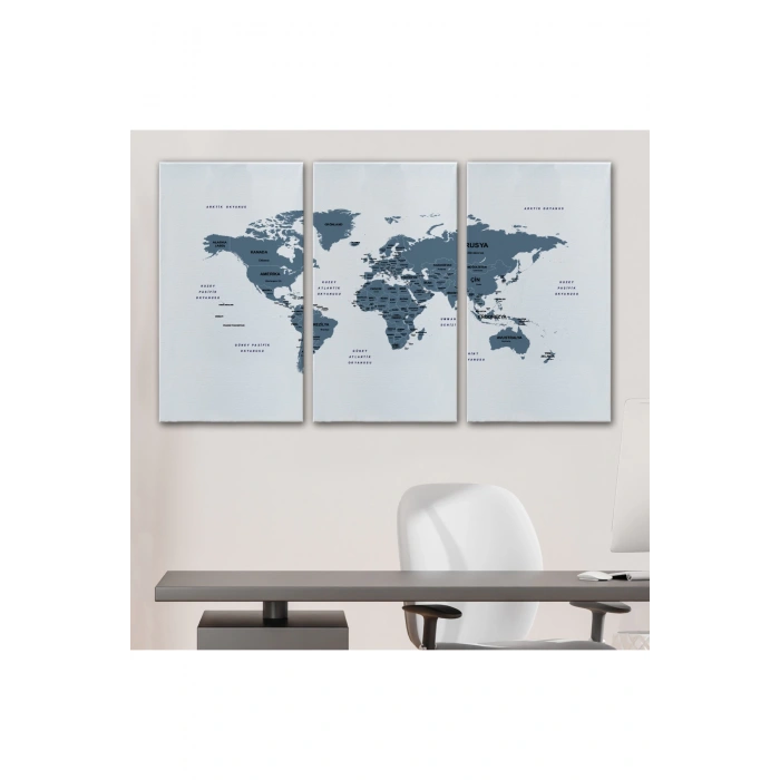 Türkçe Dünya Haritası Dekoratif Kanvas Tablo Ülke ve Başkentli 1514