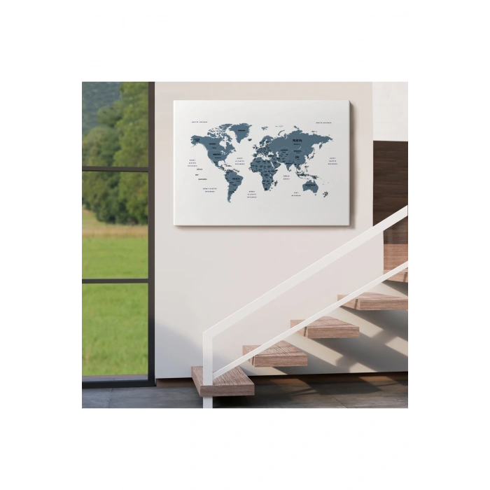 Türkçe Dünya Haritası Dekoratif Kanvas Tablo Ülke ve Başkentli 1514