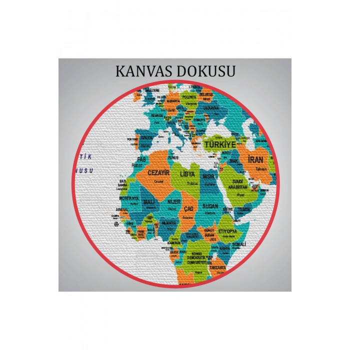 Türkçe Dünya Haritası Dekoratif Kanvas Tablo Ülke ve Başkentli 1530