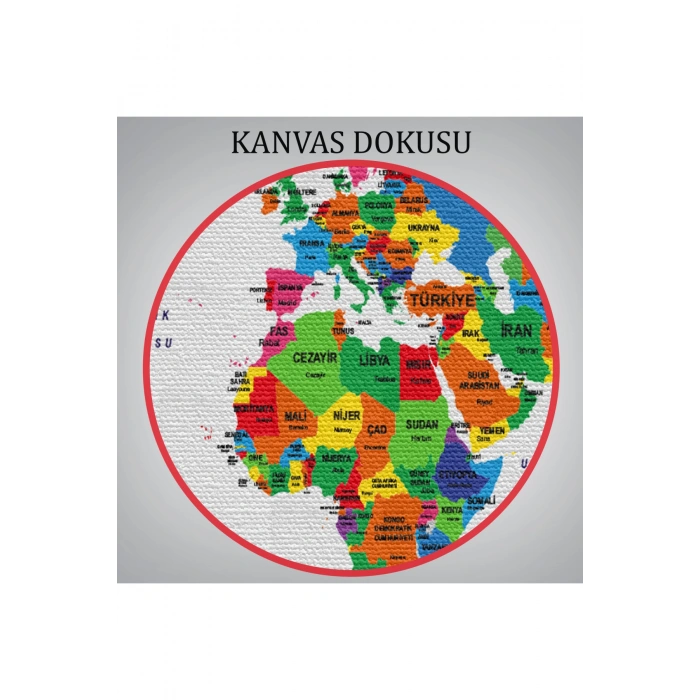 Türkçe Dünya Haritası Dekoratif Kanvas Tablo Ülke ve Başkentli 1556