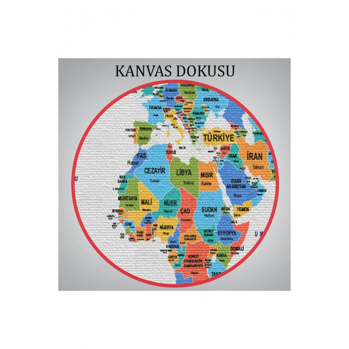 Türkçe Dünya Haritası Dekoratif Kanvas Tablo Ülke ve Başkentli 1560