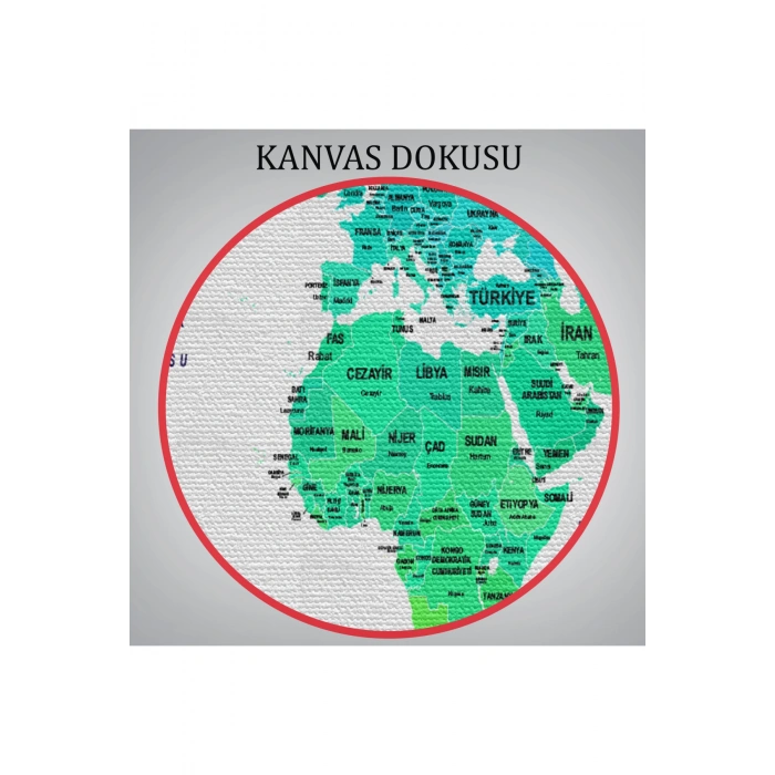 Türkçe Dünya Haritası Dekoratif Kanvas Tablo Ülke ve Başkentli 1562