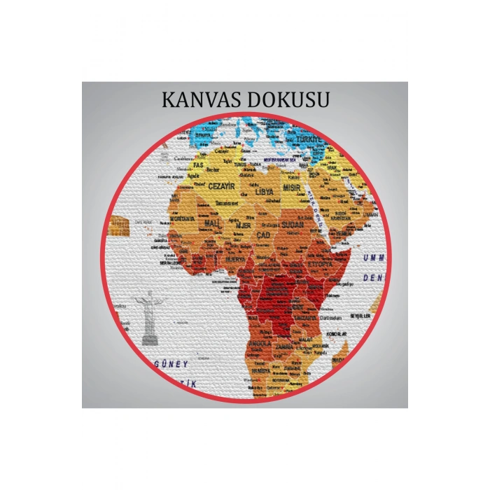 Türkçe Dünya Haritası Eğitici-Öğretici Sembollü Bayraklı Dekoratif Kanvas Tablo 2820