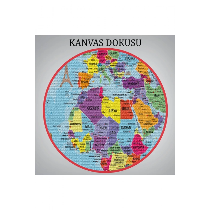 Türkçe Dünya Haritası Kanvas Tablo Son Derece Detaylı ve Dekoratif-1989