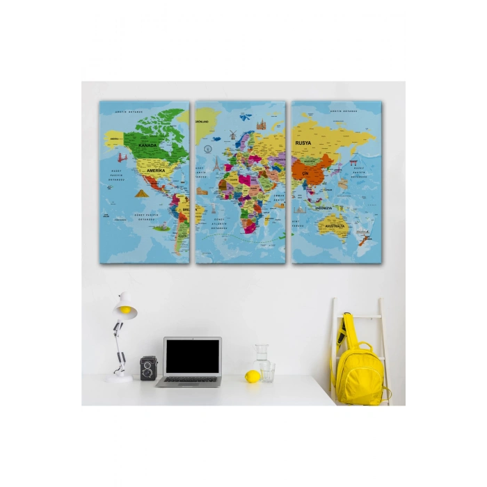 Türkçe Dünya Haritası Kanvas Tablo Son Derece Detaylı ve Dekoratif-1995