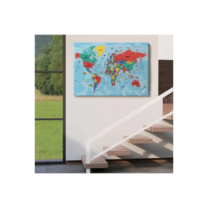Türkçe Dünya Haritası Kanvas Tablo Son Derece Detaylı ve Dekoratif-2020