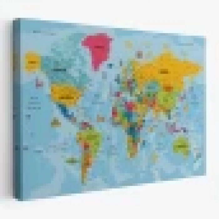 Türkçe Dünya Haritası Kanvas Tablo Son Derece Detaylı ve Dekoratif-2022