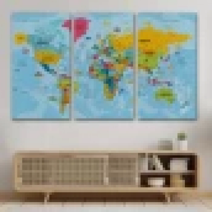 Türkçe Dünya Haritası Kanvas Tablo Son Derece Detaylı ve Dekoratif-2022