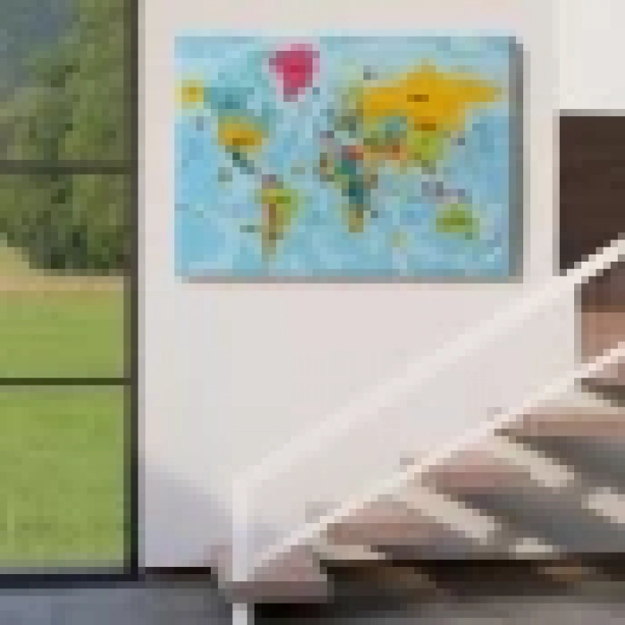 Türkçe Dünya Haritası Kanvas Tablo Son Derece Detaylı ve Dekoratif-2022