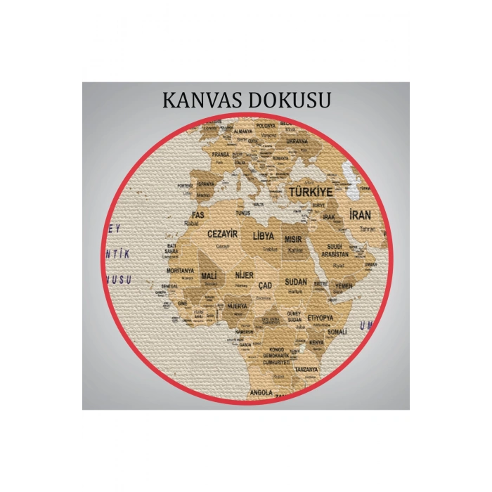 Türkçe Dünya Haritası Kanvas Tablo  Ülke Başkent Detaylı ve Dekoratif 2618