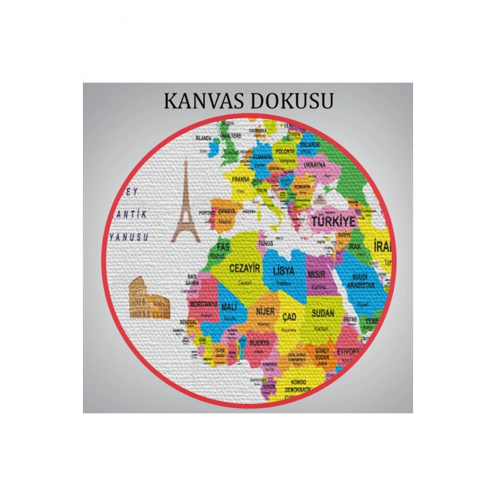 Türkçe Dünya Haritası Kanvas Tablo Ülke-Başkentli Öğretici ve Sembollü 2272