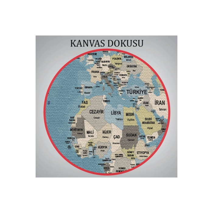 Türkçe Dünya Haritası Kanvas Tablo  Ülke Başkentli ve Okyanus Detaylı Tablo 2742
